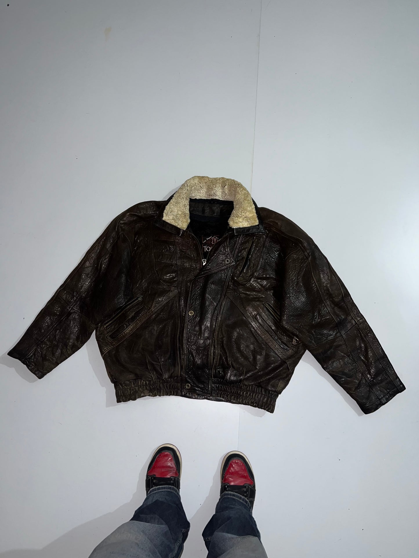 !Super Rare Original Leather Heavy Jacket Inside FUR (2XL)