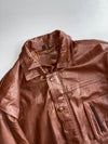Vintage Brown Leather Field Jacket with Drawstring Waist (XL)