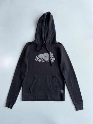 Roots Canada Beaver Hoodie | Black | Vintage Logo (S)