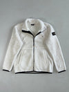 National Geographic White Sherpa Fleece Zip Jacket – Black Trim – Sleeve Patch (S)