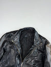 Vintage Black Leather Café Racer Jacket with Buckle Strap Collar & Side Waist Adjusters (L)