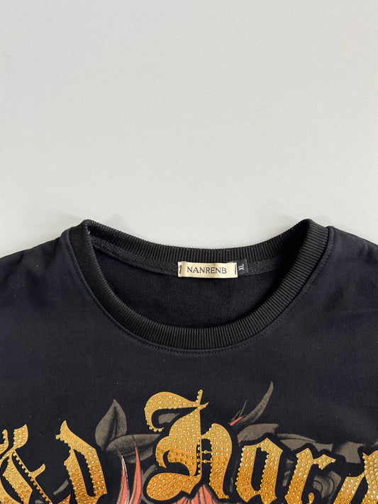 Fully Rhinestone Tiger Graphic Crewneck Sweatshirt | Black (S/M)