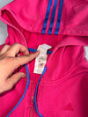 Adidas Pink Zip-Up Hoodie with Blue 3-Stripes (S)