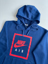 Nike Air Navy Box Logo Pullover Hoodie – Red Graphic Print (M)