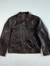Vintage Dark Brown Distressed Leather Zip-Up Jacket (XL)