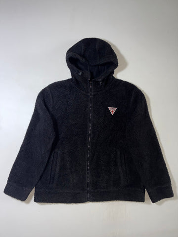 Guess Black Sherpa Hooded Zip Jacket  (XL)