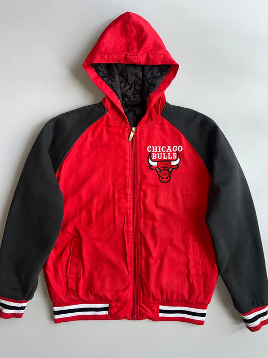 Vintage Chicago Bulls NBA Hooded Bomber Jacket — Red/Black (M)