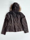 Papion Faux Fur Hooded Brown Leather Jacket Women's (S)
