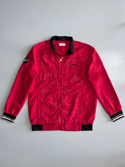 Fila Stile Sportivo Italiano Vintage Red Tonal Pattern Track Jacket — Gold Zip | Size (XL)