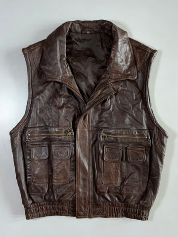 Brown Leather Multi-Pocket Vest (M/L)