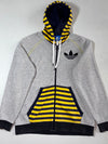 Vintage Adidas Grey Striped Trefoil Zip-Up Hoodie (XL)