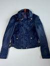 Tough Jeansmith Navy Double-Zip Leather Biker Jacket (XS)