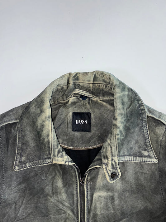 Hugo Boss Distressed Leather Bomber Jacket (M)