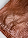 Vintage Brown Leather Field Jacket with Drawstring Waist (XL)