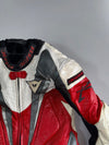 Dainese Italian Pure Leather Vintage One-Piece MotoGP Racing Leather Suit W/ Back hump and proper (Padded) Red-White-Charcoal |  (Paded)Size -(S) Chest (40Inches)