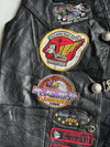 Vintage 90s Shelter Leather Biker Vest with Sturgis & Laconia Rally Patches (XL)