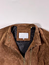 Maddison | Brown Suede Bomber Jacket – "BRAT" Patch Flap Pocket | (M)
