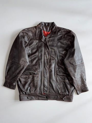 Marco Pelli Brown Leather Jacket with Burgundy Lining (XL)