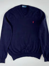 Polo Ralph Lauren Merino Wool V-Neck Sweater with Embroidered Pony Logo – Navy Blue –  (L)