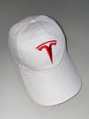 Tesla Motors Red T Logo Embroidered White Cap – Official Merch (Adjustable)