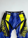 Vintage Swift Racing Two-Piece Leather Motorcycle Suit – Blue/Neon Yellow Knee Paded (M)  (W:35 | L:41)