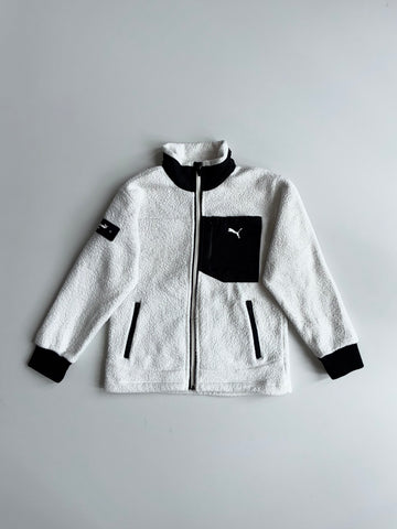 Puma Sherpa Fleece Zip-Up Jacket – White/Black (Kids) (xxs)