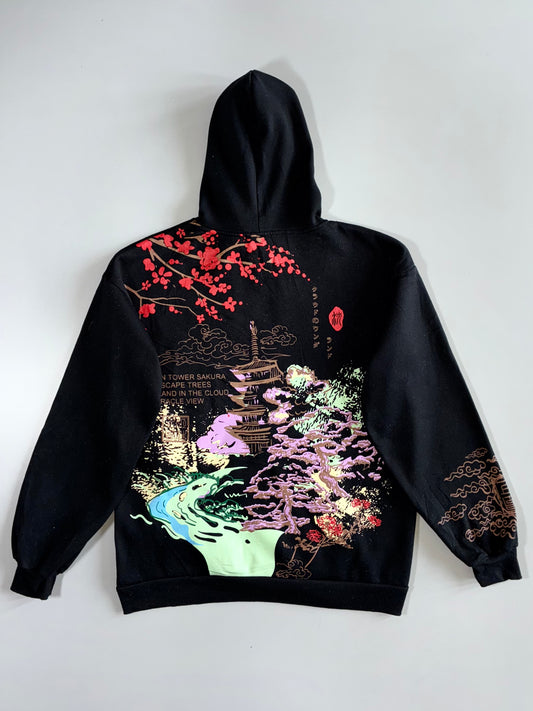 Wonderland Japanese Sakura Pagoda Graphic Hoodie (L)