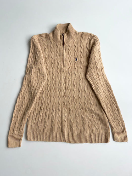 Polo Ralph Lauren Camel Cable Knit Quarter-Zip Sweater women’s (L)