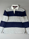 Tommy Hilfiger Grey & Navy Rugby Stripe Long Sleeve Polo (L)