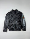 Black Leather-Look Zip-Up Biker Jacket with Sleeve Patch – (L/XL)