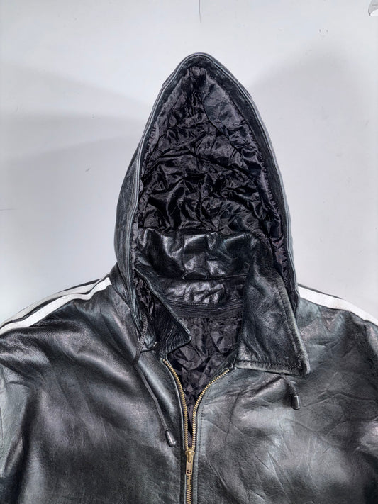 Vintage Pure Leather Double Zipper Hooded Jacket With Detachable Cap (2XL)