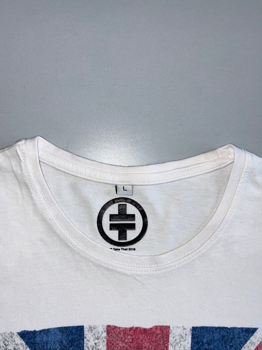 Take That “Could It Be Magic” White Band Tee Union Jack Vintage Graphic (L)