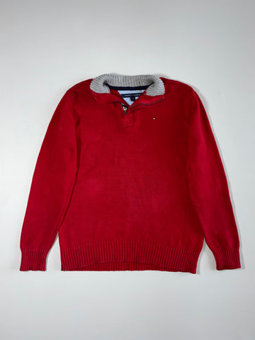 Tommy Hilfiger | Red Grey-Collar Quarter Zip Knit | (S/M)