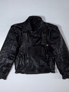 Vintage Black Moto Utility Leather Jacket with Harness Straps (S)