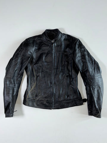 Bering Original Roadster Graphic Black Leather Motorcycle Jacket Padded Women’s (XS)