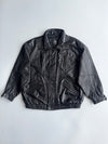 Vintage Black Leather Bomber Jacket (2XL)
