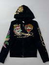 Ed Hardy by Christian Audigier Tiger & True Love Graphic Full-Zip Hoodie  W/ Rhinestones (XS)