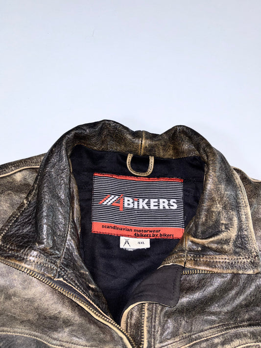 Vintage Bikers Leather Jacket Motorcycle Jacket | Heavyweight Moto Jacket (2XL)
