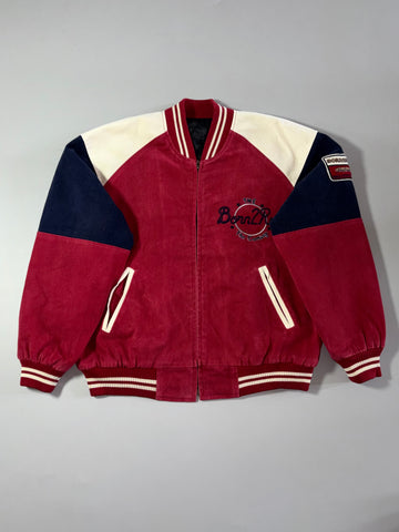 Born2Run "The Coming" Chenille Varsity Bomber Jacket – Red/Navy/Cream (XL)
