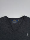 Polo Ralph Lauren Charcoal Grey Merino Wool V-Neck Sweater (M)