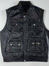 Vintage Black Leather Multi-Pocket Utility Vest (L)