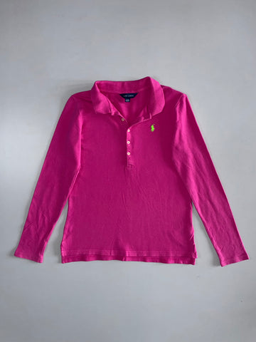 Ralph Lauren Long Sleeve Polo – Hot Pink with Neon Green Pony (XS)