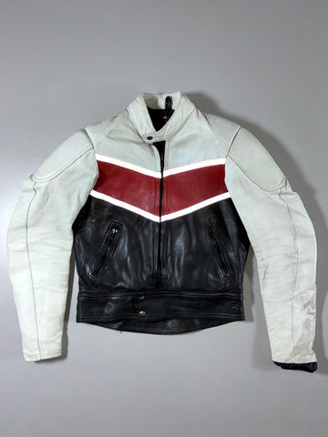 Ikon Sport White Red Black Leather Biker Jacket (S/M)