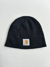 Vintage Carhartt Black Uncuffed Skull Knit Beanie (H-8 inches/W-20)