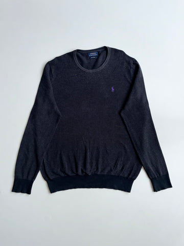 Polo Ralph Lauren Charcoal Black Textured Pima Cotton Crewneck Sweater (XL)