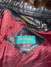 Vintage Ventura Leather Jacket – Black – Fur Collar – Burgundy Lining (XL)
