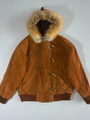 Vintage Basics Cognac Suede Fur Hood Toggle Bomber Jacket (XL)