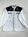 Vintage Arizona Jeans Acid Wash Leather Yoke Denim Shirt (2XL)