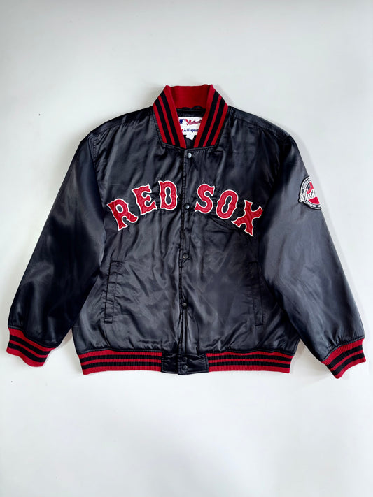 Vintage 90s Majestic Boston Red Sox MLB Satin Snap Button Bomber Jacket (XL)