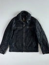 Folstop Distressed Black Leather Knit-Collar( Detechable Collar) Biker Jacket (XL)